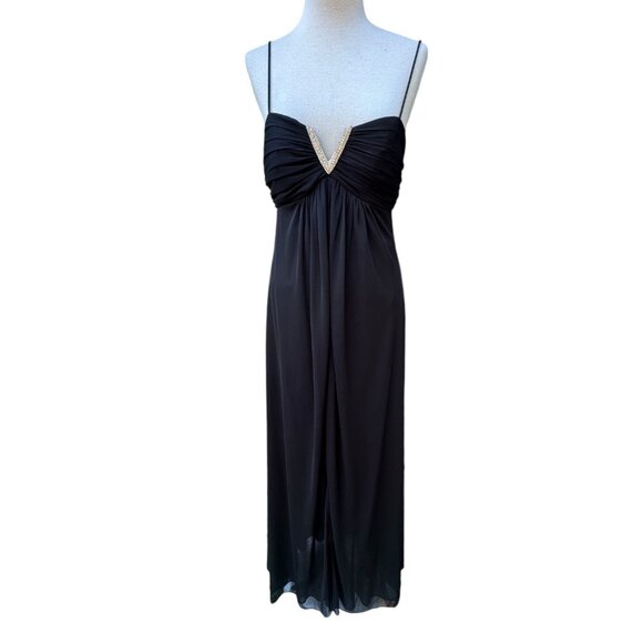 Betsy & Adam Size 6 Black Evening Gown With Rhinestone V-Neckline & Spaghetti St - Picture 1 of 12